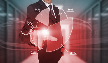 Poster - Businessman selecting futuristic pie chart interface