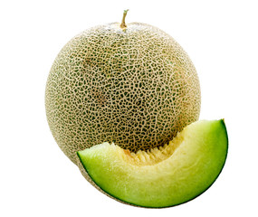 isolated melon with cut on white background