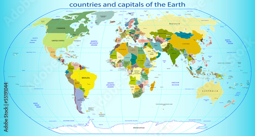 Tapeta ścienna na wymiar countries and capitals of the Earth. Vector illustration