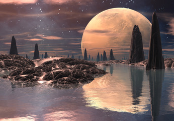 alien planet - 3d rendered computer artwork