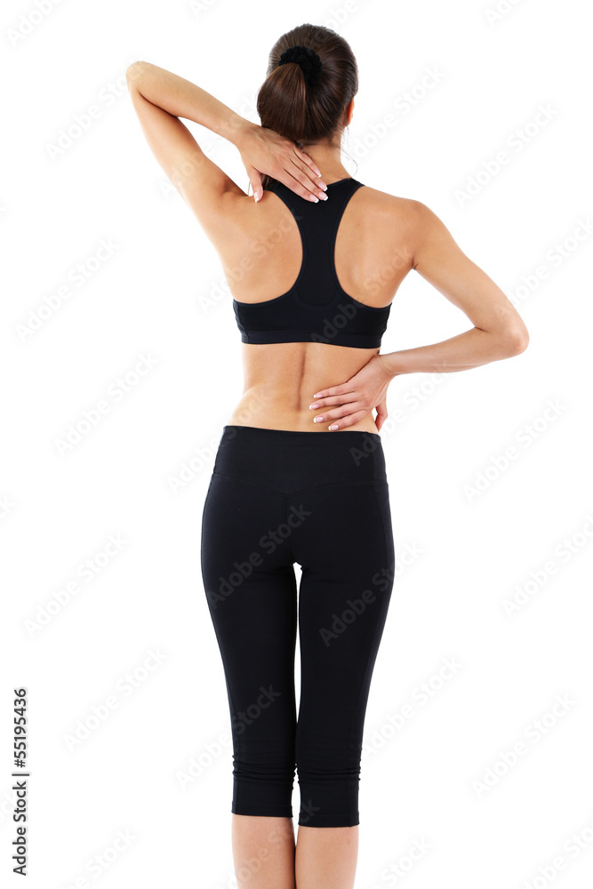 Back pain in young girls isolated on white