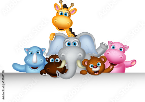 Naklejka na meble cute animal cartoon with blank sign