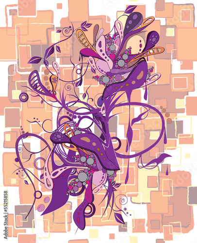 Obraz w ramie Abstract violet pattern with flowers