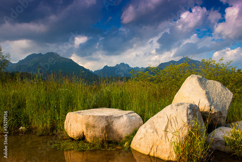 Fotoboard na płycie Górskie jezioro strbske pleso, wysokie tatry, słowacja
