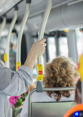 Modern urban bus interior with passengers