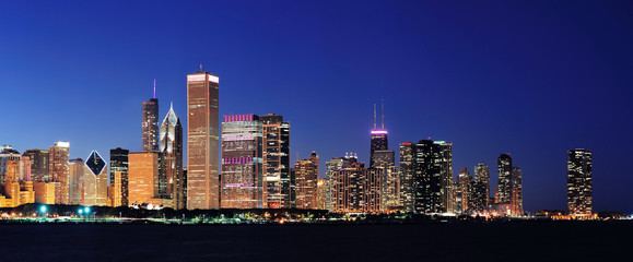 Fototapete - Chicago night panorama