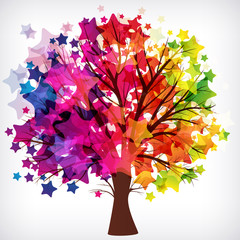 Wall Mural - abstract background, tree with branches made of colorful stars.