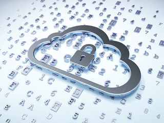 Wall Mural - Cloud networking concept: Silver Cloud With Padlock on digital b