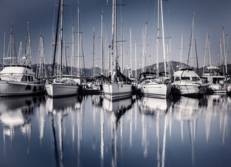 Wall Mural - Sail boat harbor in evening