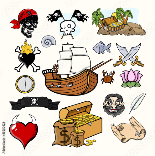 Obraz w ramie Pirate Vector Illustration Set