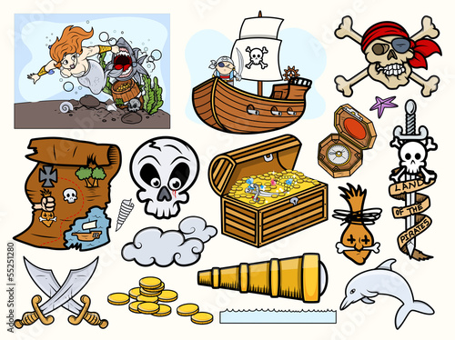 Obraz w ramie Pirates Vector - Elements Collection