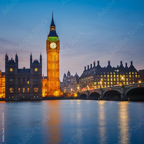 Obraz na płótnie canvas dwuczęściowy "dyptyk" Big Ben w nocy, Londyn