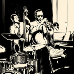 Wall Mural - Jazz band with double-bass trumpet piano and drum