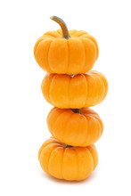 Stack Of Four Mini Pumpkins On A White Background