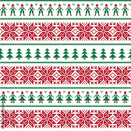 Obraz w ramie Christmas Nordic seamless pattern with men and women