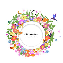 Fototapete - Round floral frame for your design