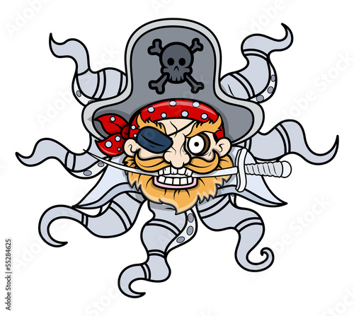 Naklejka na drzwi Creepy Octopus Head Captain Pirate - Vector Cartoon Illustration