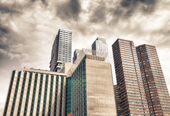 Wall Mural - New York. Wide angle street view of modern tall skyscrapers - Ma