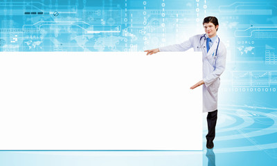 Doctor with blank banner