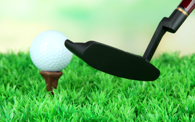 Sticker - Golf ball and driver on green grass outdoor close up