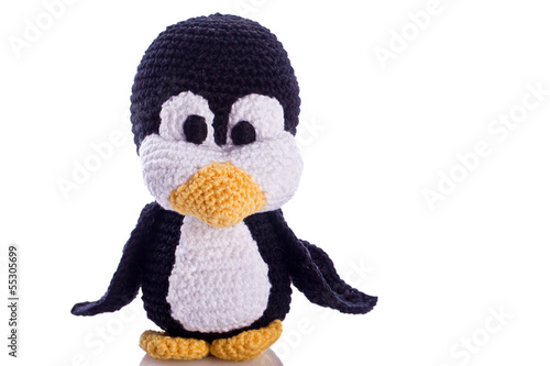 Fototapeta na wymiar cute black and white penguin stuffed animal