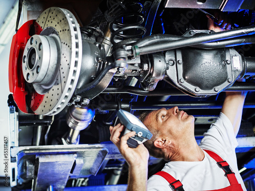 Fotografie, Obraz Motor mechanic inspecting the engine of a car