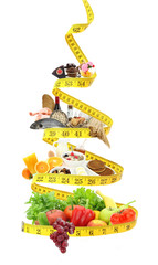 Diet food pyramid with measure tape