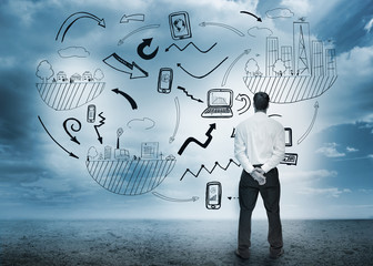 Aufkleber - Businessman standing looking at business flowchart