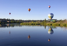 Many Hot Air Balloons Over The Deschutes River, Bend, Oregon