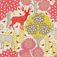 Wall Mural - Autumn forest seamless pattern