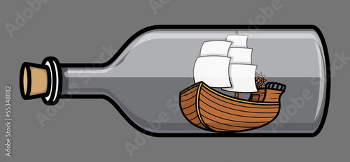 Obraz w ramie Old Ship in Bottle - Vector Illustration