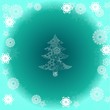 Christmas tree on green background with snowflake