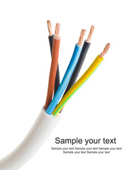 closeup of a electric cable on a white background