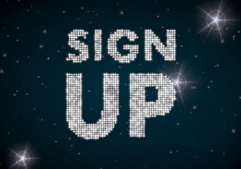 3d graphic of a bold sign up symbol glittering on night sky