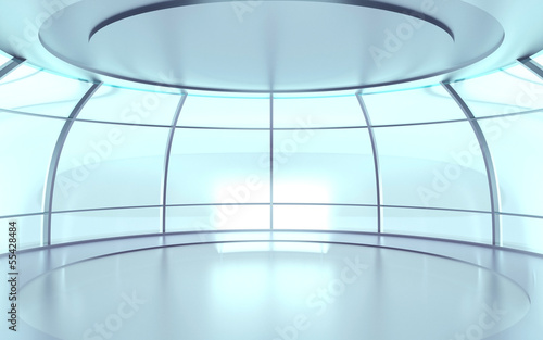 Plakat na papierze fotorealistycznym Futurystyczna sala ze szklanymi ścianami
