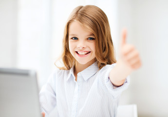 Canvas Print - girl with laptop pc at school