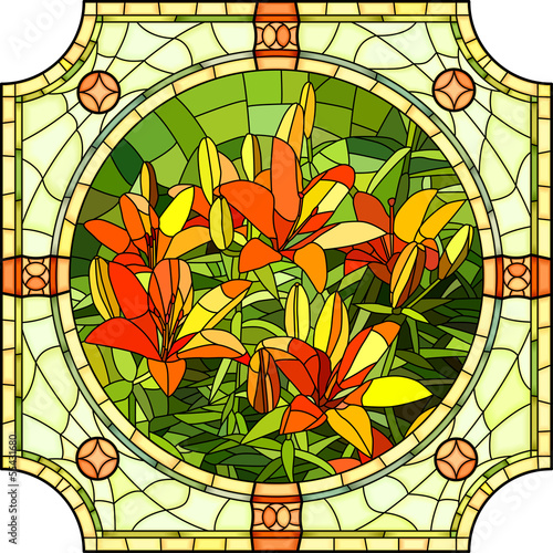 Obraz w ramie Vector illustration of flower red lilies.