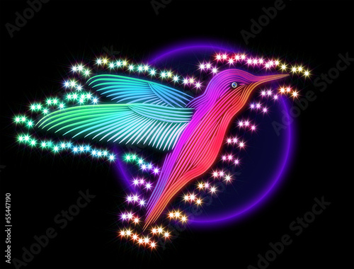 Board z aluminiowym obramowaniem 3d odpłacają się colibri ptak - hummingbird z gwiazdami