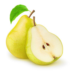 Fototapete - Isolated pears. One and a half of yellow pear fruits isolated on white background