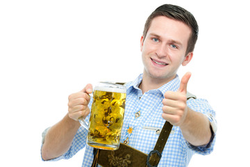 young man with Oktoberfest beer stein