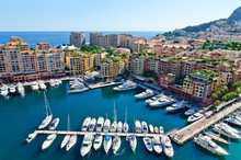 View On The Harbor Of Monaco In The Summer. Luxury Yachts