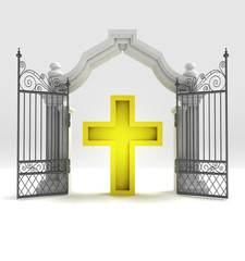 Wall Mural - divine golden cross in heavenly gate