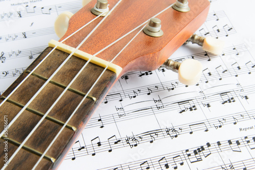 Cuadros en Lienzo Brown Ukulele on Paper Chords