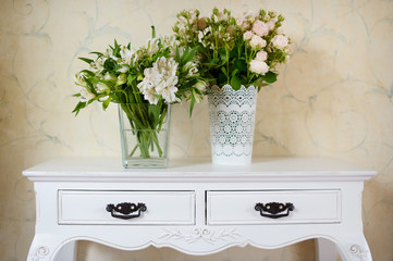 Wall Mural - White vase full of white flowers