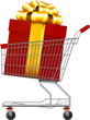 Supermarket shopping cart full of holyday gifts. Vector.