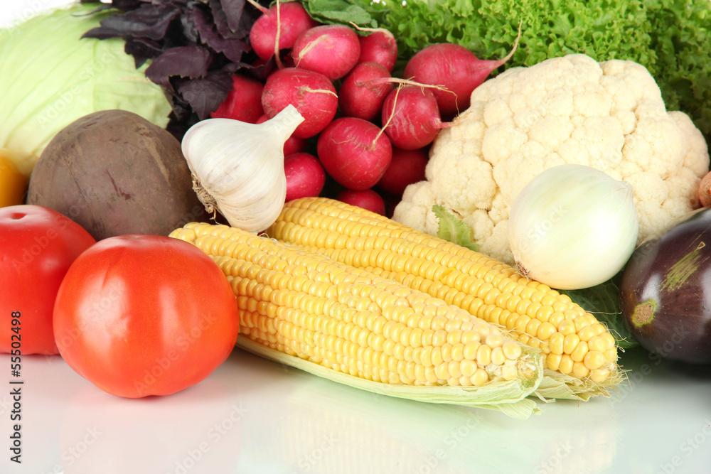 Different vegetables on white background