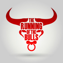 Running Of The Bulls Festival, Vector Illustration.