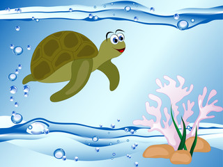 Sticker - Turtle and coral