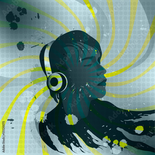 Naklejka na szybę young man with headphones listening to music, Cover for CD ROM,