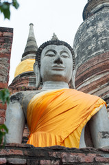 the ancient buddha statue in Ayathaya, Thailand